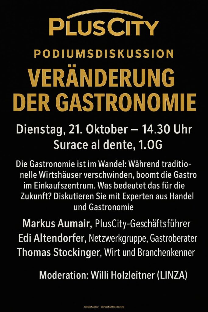 Podiumsdiskussion Veränderung der Gastronomie 21. Oktober 14:30 Uhr, PlusCity