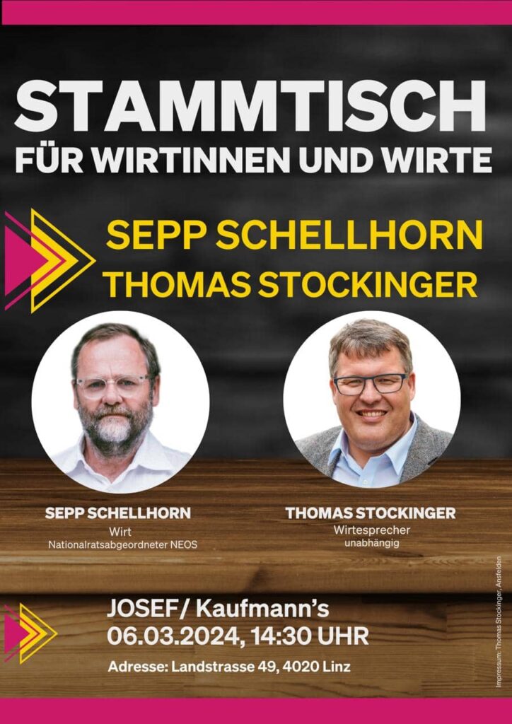 Stammtisch für Wirtinnen und Wirte 6. März 2024 14:30 Uhr, JOSEF / Kaufmann's